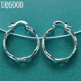 925 Silver Frosted Circle Hoop Earrings Women Party Jewelry