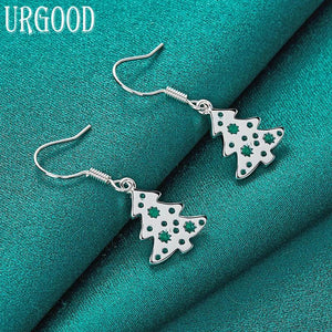 925 Silver Christmas Tree Drop Earrings Women Party Wedding Jewelry