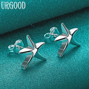 925 Silver Starfish Stud Earrings Women Party Wedding Jewelry Gift