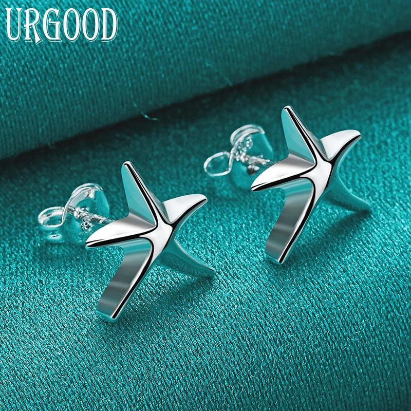 925 Silver Starfish Stud Earrings Women Party Wedding Jewelry Gift
