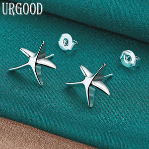 925 Silver Starfish Stud Earrings Women Party Wedding Jewelry Gift