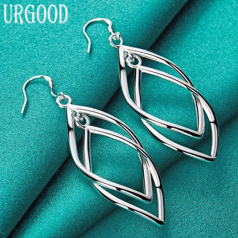 925 Silver Geometric Twist Drop Earrings For Women Party