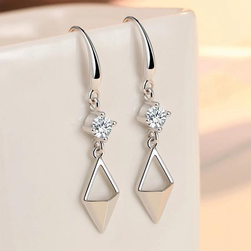 Sterling Silver Rhombus Earrings For Women
