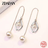 925 Silver Twist Pearls Chain Dangle Earrings Wedding Jewelry Gift
