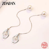 925 Silver Twist Pearls Chain Dangle Earrings Wedding Jewelry Gift