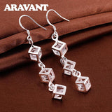 925 Silver Cube Long Earring Women Fine Jewelry