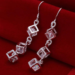 925 Silver Cube Long Earring Women Fine Jewelry