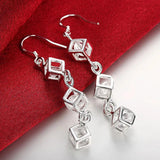 925 Silver Cube Long Earring Women Fine Jewelry