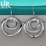 925 Silver Three Circles Drop Earrings Party Wedding Charm Jewelry