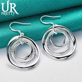 925 Silver Three Circles Drop Earrings Party Wedding Charm Jewelry