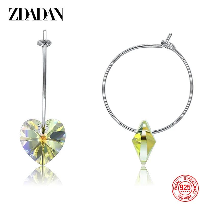 925 Silver Heart Crystal Hoop Earrings Women Party Jewelry