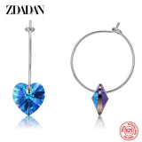 925 Silver Heart Crystal Hoop Earrings Women Party Jewelry