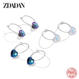 925 Silver Heart Crystal Hoop Earrings Women Party Jewelry