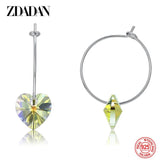 925 Silver Heart Crystal Hoop Earrings Women Party Jewelry