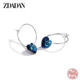925 Silver Heart Crystal Hoop Earrings Women Party Jewelry