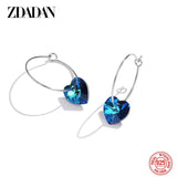925 Silver Heart Crystal Hoop Earrings Women Party Jewelry