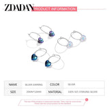 925 Silver Heart Crystal Hoop Earrings Women Party Jewelry