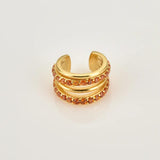 925 Silver Pink Orange Zircon Earcuff Earring Without Piercing Clips