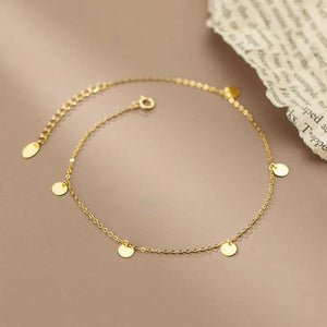 925 Sterling Silver Minimalist Disc Cross Link Chain Anklet for Women Girl