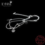 925 Sterling Silver Double Layer Anklet Lucky Clover Pendant Bracelet
