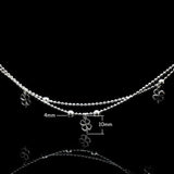 925 Sterling Silver Double Layer Anklet Lucky Clover Pendant Bracelet
