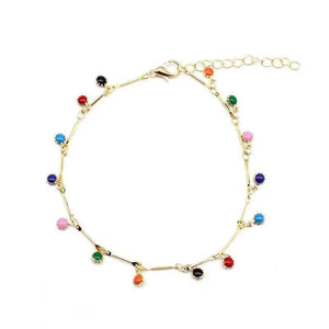 925 Silver Colorful Round Bead Anklet Geometric Chain Gift For Women