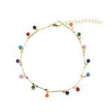 925 Silver Colorful Round Bead Anklet Geometric Chain Gift For Women