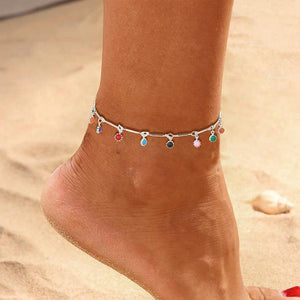 925 Silver Colorful Round Bead Anklet Geometric Chain Gift For Women