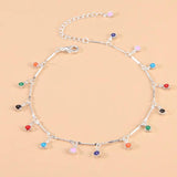 925 Silver Colorful Round Bead Anklet Geometric Chain Gift For Women