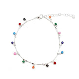 925 Silver Colorful Round Bead Anklet Geometric Chain Gift For Women
