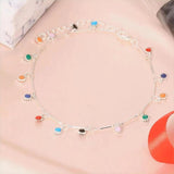 925 Silver Colorful Round Bead Anklet Geometric Chain Gift For Women