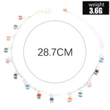 925 Silver Colorful Round Bead Anklet Geometric Chain Gift For Women