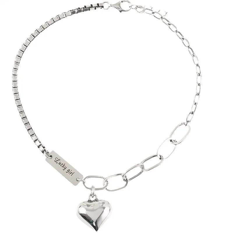 European Woman Girl Party Birthday Wedding Gift Two Heart Charm Rectangle Anklet