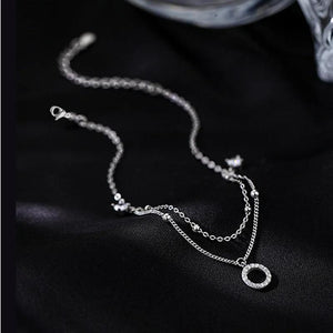 925 Silver Double Layer Foot Chain Zircon Tassel Women's Fine Jewelry
