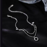 925 Silver Double Layer Foot Chain Zircon Tassel Women's Fine Jewelry