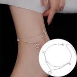 925 Silver Double Layer Foot Chain Zircon Tassel Women's Fine Jewelry