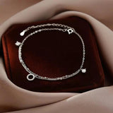 925 Silver Double Layer Foot Chain Zircon Tassel Women's Fine Jewelry