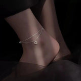 925 Silver Double Layer Foot Chain Zircon Tassel Women's Fine Jewelry