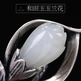 Thai Silver Inlaid Hetian Jade Hairpin Female Butterfly Tassel Retro Style
