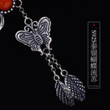 Thai Silver Inlaid Hetian Jade Hairpin Female Butterfly Tassel Retro Style
