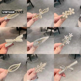 Flower Hairpin Pearl Rhineau Leaf Hair Clip