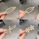 Flower Hairpin Pearl Rhineau Leaf Hair Clip