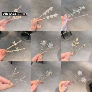 Women's Pearl Opal Rhinestone Hairpin Flower Clip