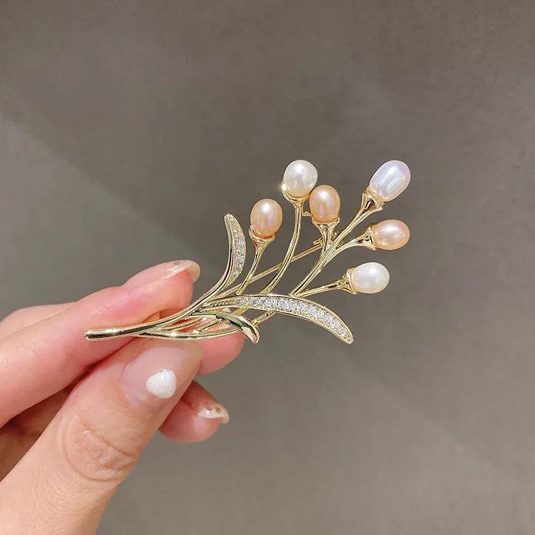 Natural Freshwater Pearl 14K Filled Flower Brooch