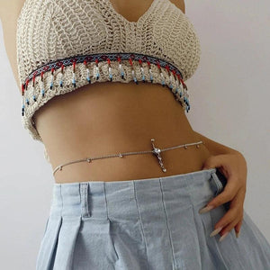 4XBF Rhinestone Dangle Belly Chain Navel Piercing Rings Body Jewelry