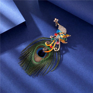 Peacock Feather Brooch Rhinestone Pin Coat Buckle Accessories