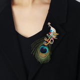 Peacock Feather Brooch Rhinestone Pin Coat Buckle Accessories