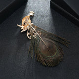 Peacock Feather Brooch Rhinestone Pin Coat Buckle Accessories