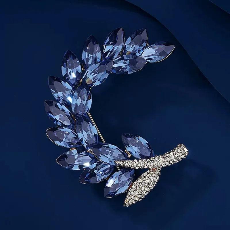 Leaf Plant Moon Brooch Female Crystal Corsage Suit Accessories