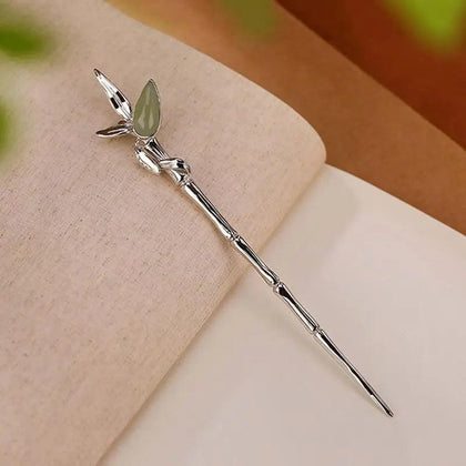 Silver Inlaid Bamboo Tiara Hair Accessories Chalcedony Hanfu Hair Accessory